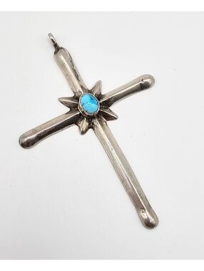Navajo Turquoise Sterling Silver Cross Pendant 12.1 G